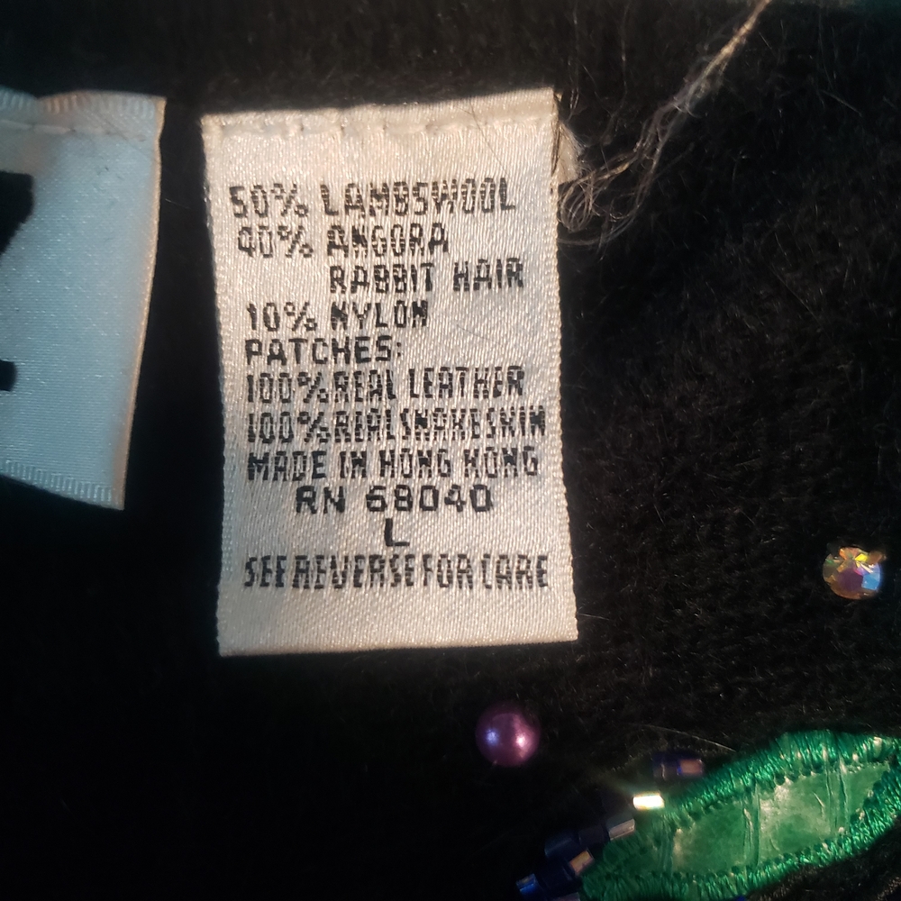 Erez Vintage Sweater large black Angora Rabbit Hair Leather Snakeskin - Picture 7 of 12